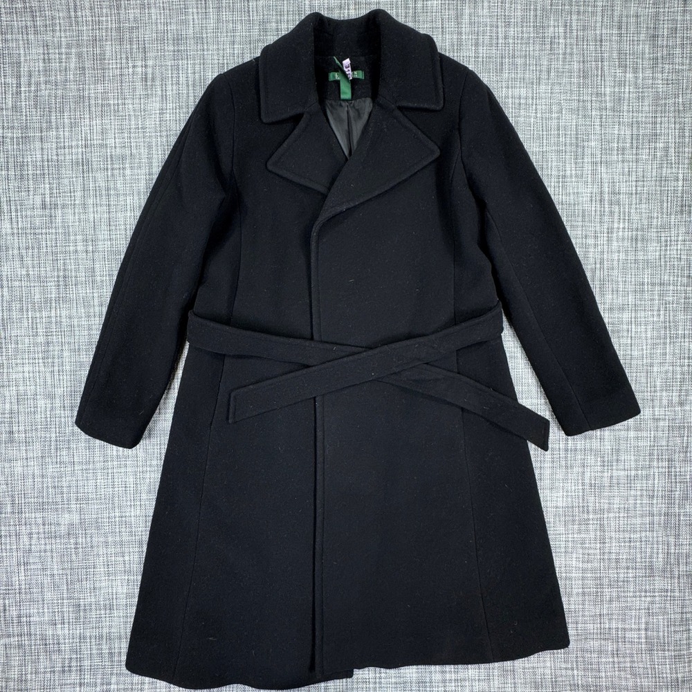 Lauren Ralph Lauren Women's Wool Cashmere Belted Longline Wrap Coat Black Size 8